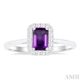 6x4 MM Octagonal Shape Amethyst and 1/6 Ctw Round Cut Diamond Halo Semi-Precious Ring in 10K White Gold